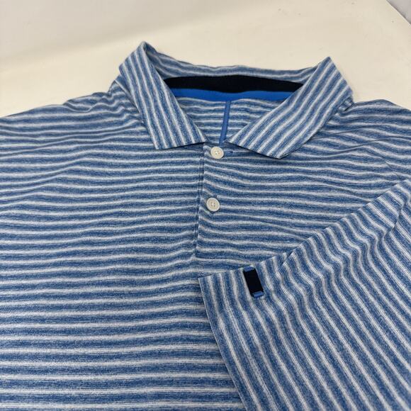 Nike Dri Fit Tiger Woods Mens Large Blue White Stripe Golf Polo‎ Performance - Picture 1 of 8